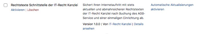 AGB-Schnittstelle der IT-Recht Kanzlei vor der Aktivierung
