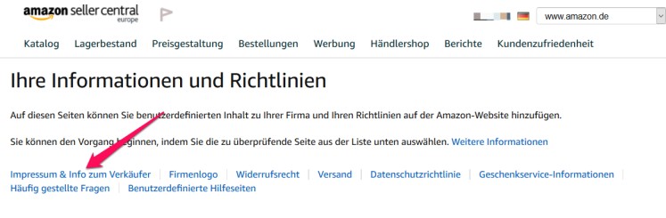Amazon Impressum und Info zum Verk&auml;ufer