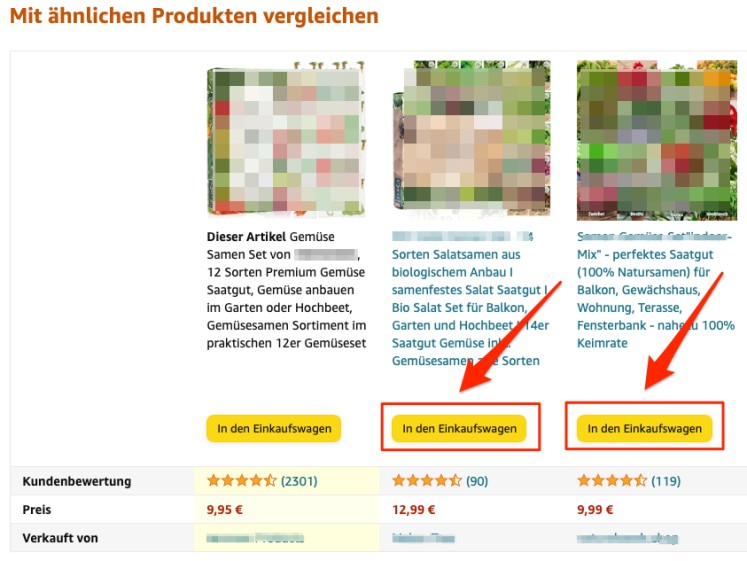 Amazon in-den-Warenkorbfunktion auf &Uuml;bersichtsseite