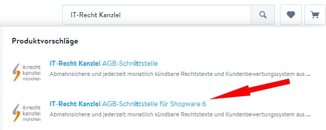 Auswahl AGB Schnittstelle f&uuml;r Shopware 6 im Shopware Store