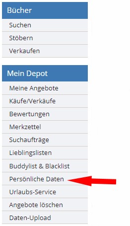 Auswahl pers&ouml;nliche Daten bei Booklooker