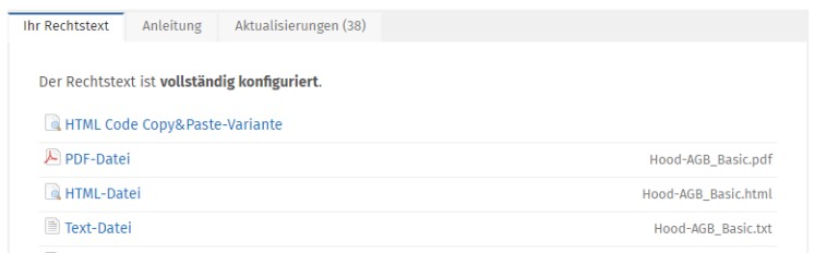 Die verf&uuml;gbaren Formate der Hood-Rechstexte