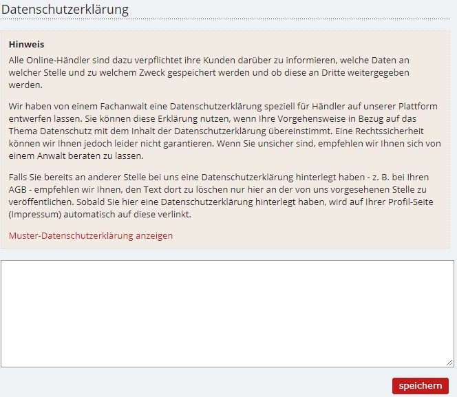 Eingabereich f&uuml;r die Datenschutzerkl&auml;rung bei Booklooker