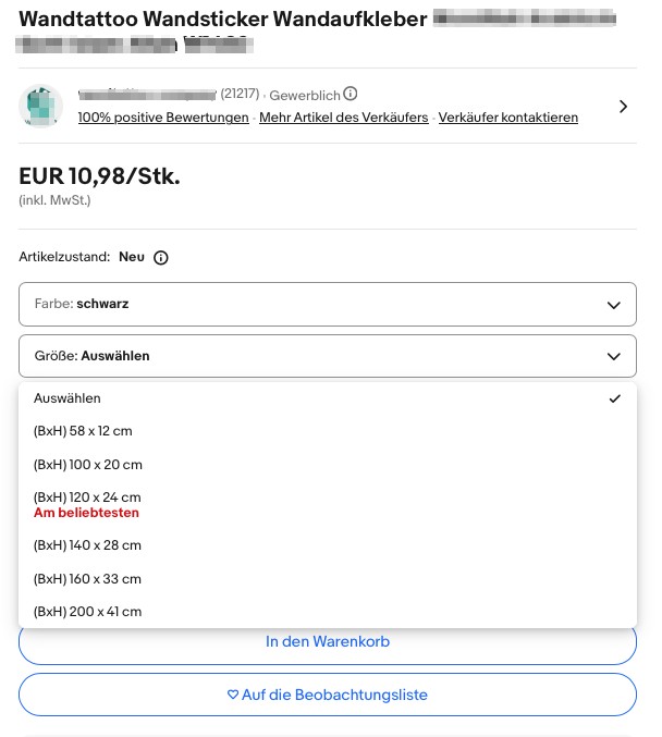Wandtatto Grundpreis