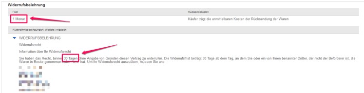 Widerspr&uuml;chilche Widerrufsfristl&auml;ngenangabe