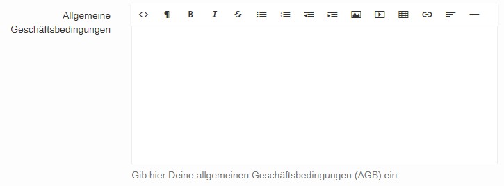 productswithlove Eingabebereich f&uuml;r die AGB