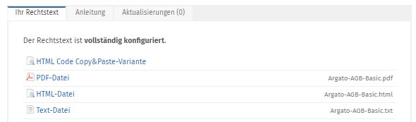 verf&uuml;gbare Formate der Argato-Rechtstexte